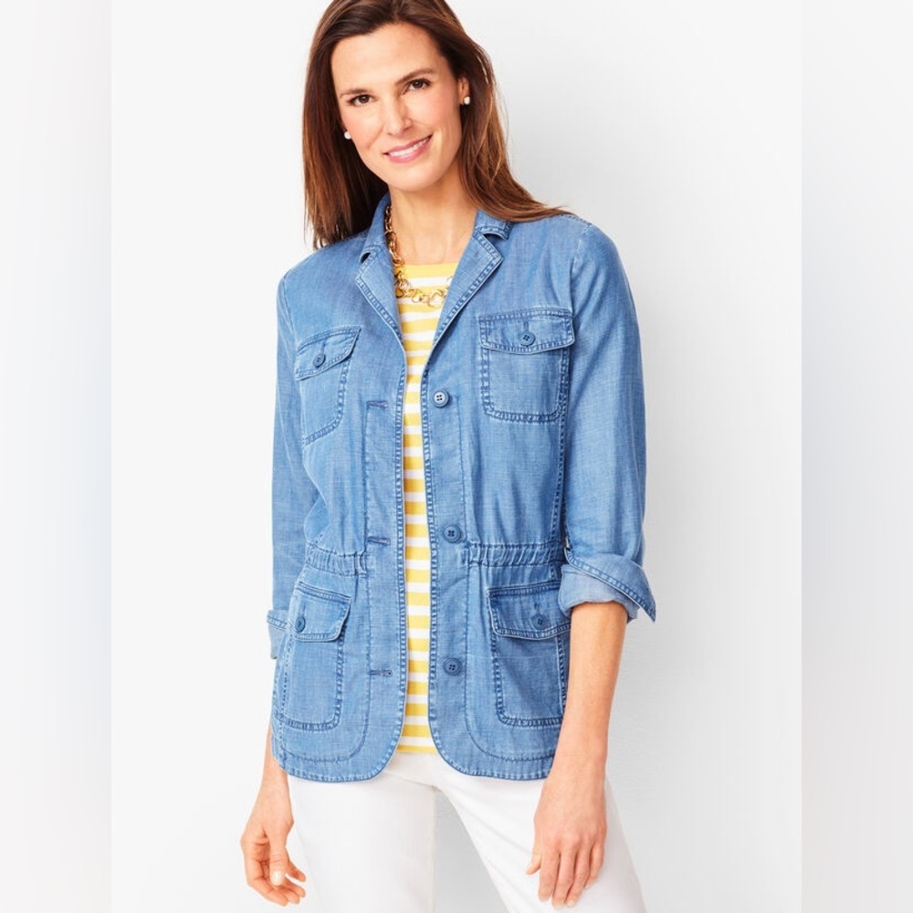 NEW Talbots White Casual Jacket Tencel Blend Cinched‎ Waist Button XSP Spring